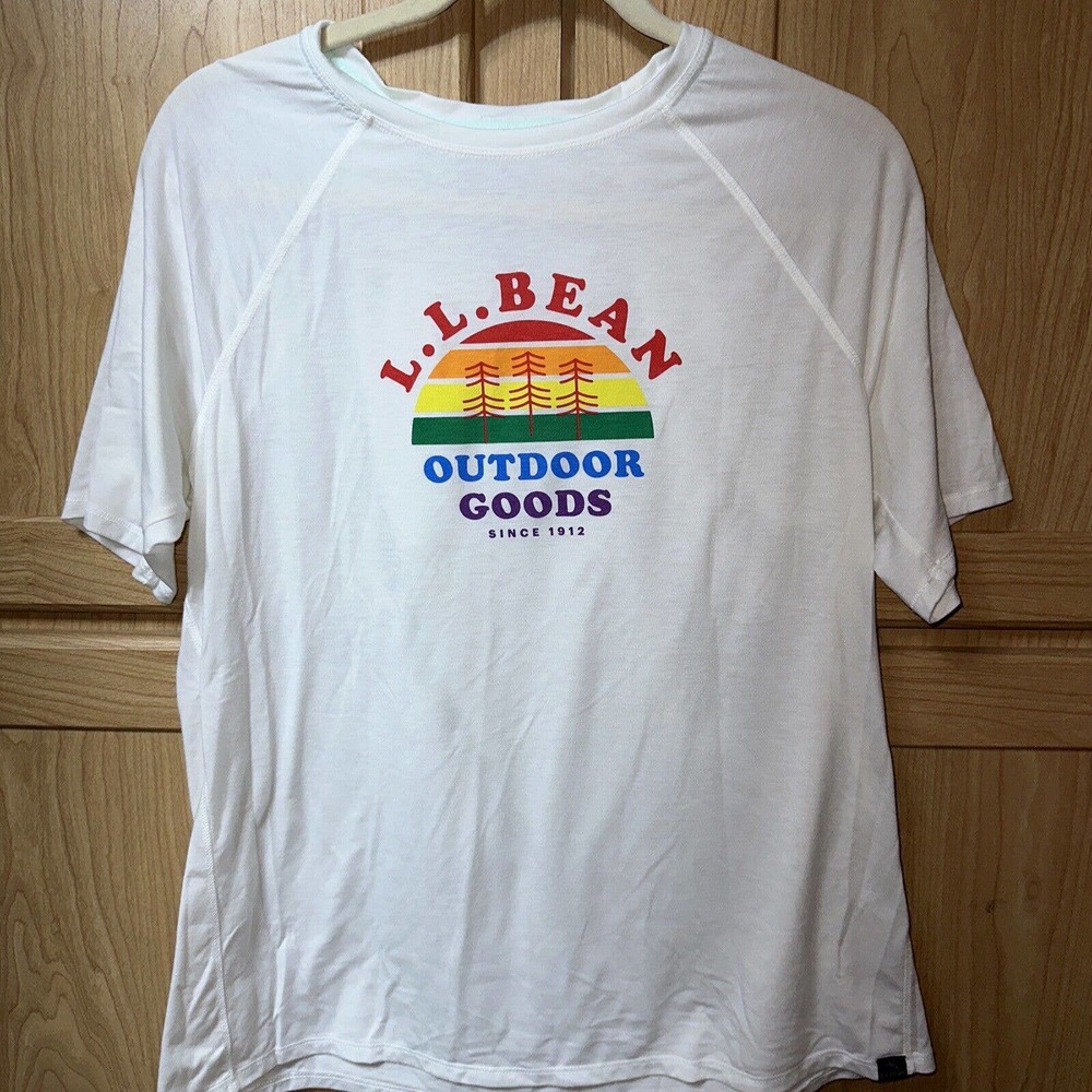 LL BEAN Outdoor Goods T-Shirt Womens L Graphic Crewneck Short Sleeve White Vgc